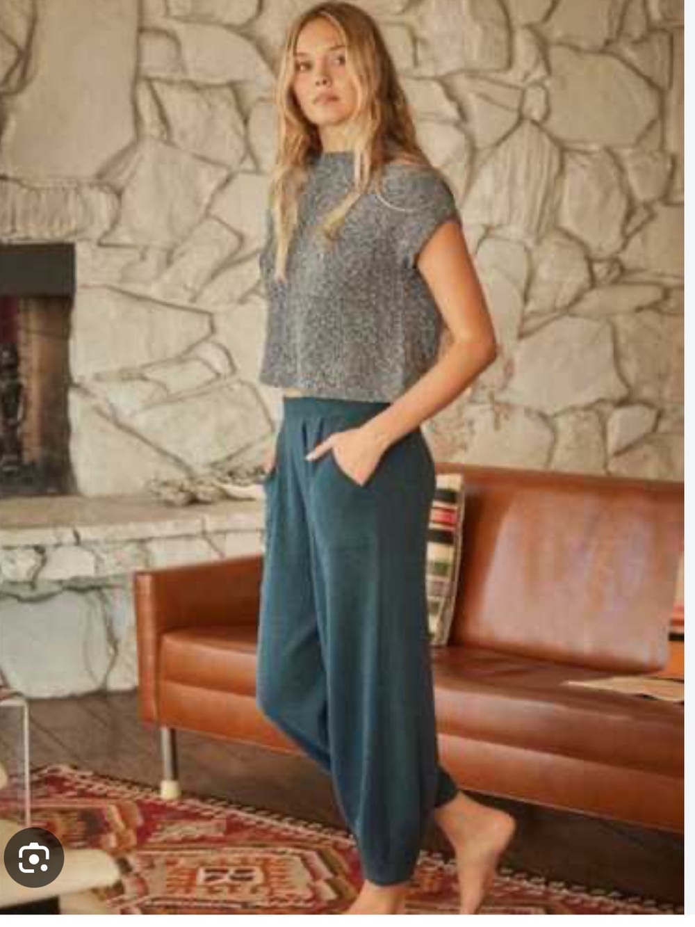 Free People FP Beach Freya 2-Piece Knit Set S/P Charcoal Blue